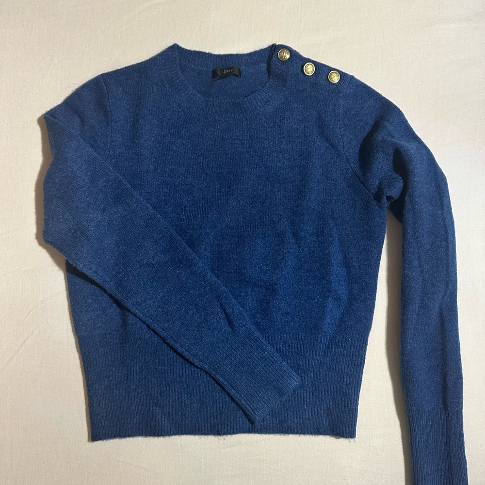 J. Crew Royal Blue Sweater with Gold Button Accents